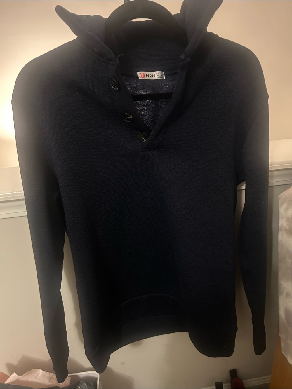 H2H Men's V-Neck Button Shawl Collar Sweater in Navy